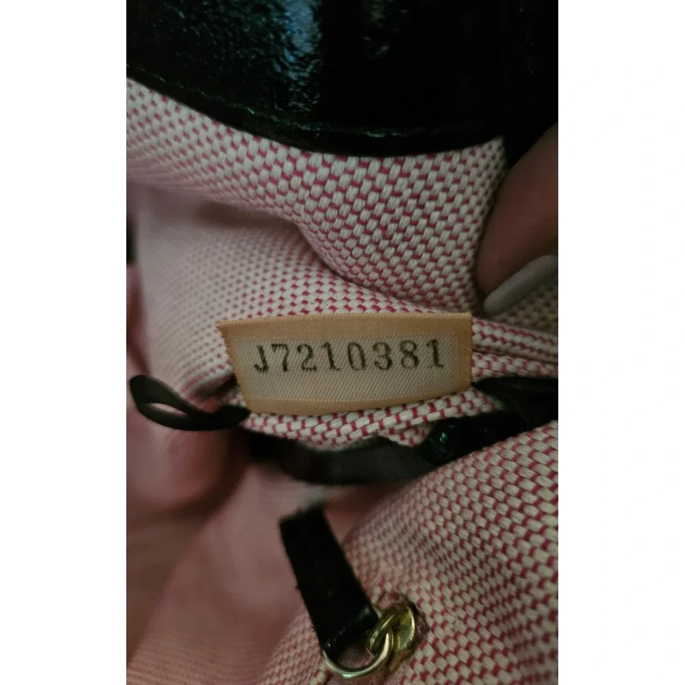Dooney‎ & Bourke Luisa Black Patent Leather Hobo Bag White Stitching Gingham EUC